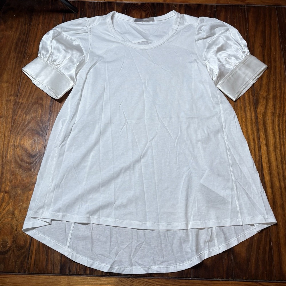 High Knit Claire Campbell White Silk Puff Sleeve Blouse Coquette New Sz S A1093